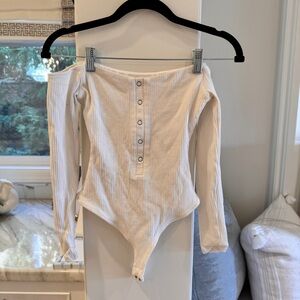 Off the Shoulder Button Up White Bodysuit
